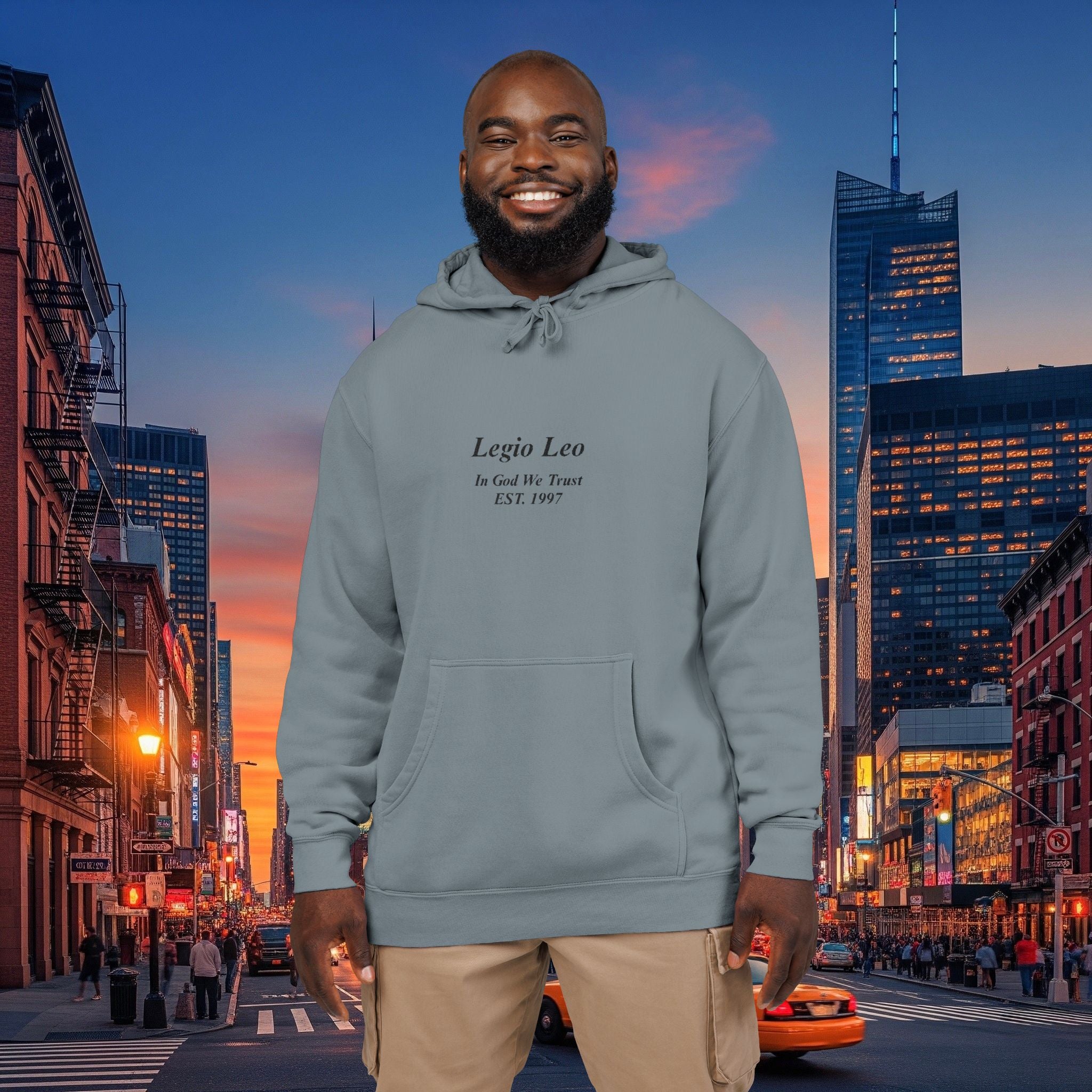 Minimal Olive Pigment-Dyed Hoodie — Subtle Script "Legio Leo" Design