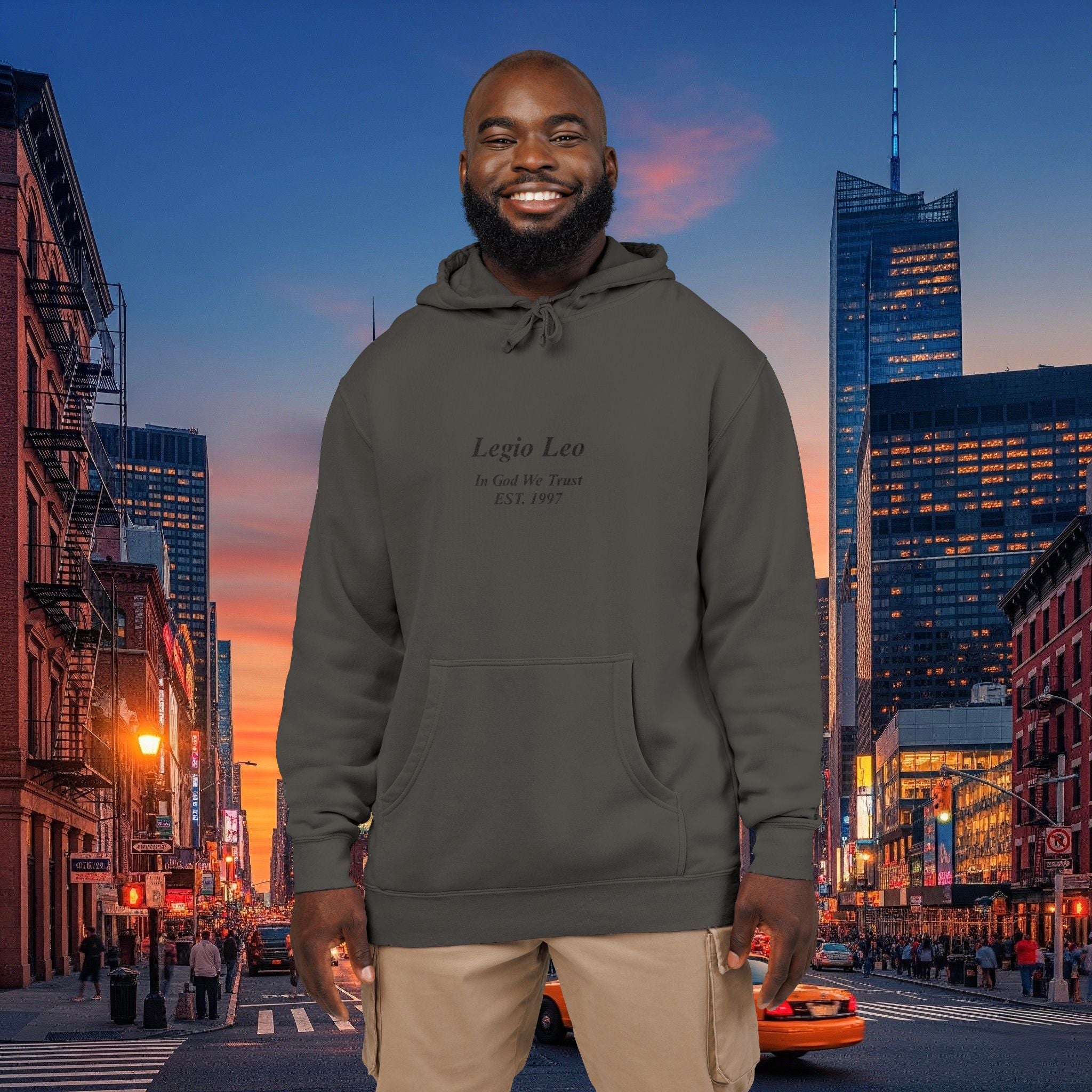 Minimal Olive Pigment-Dyed Hoodie — Subtle Script "Legio Leo" Design