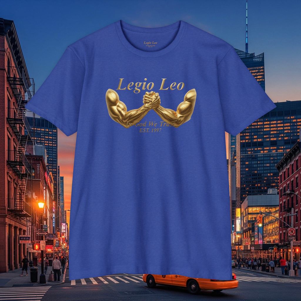 Legio Leo Strength T-Shirt — 'Legio Leo' Gold Arm Wrestling Design