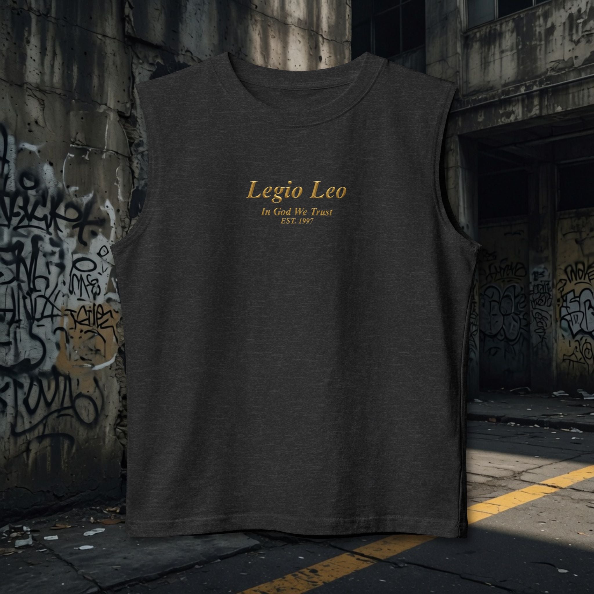 Muscle Tank — "Legio Leo" Minimalist Gold Script Fitness Top