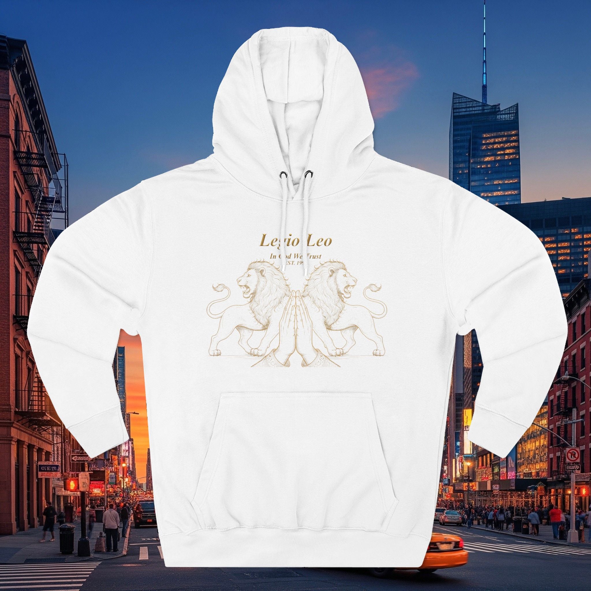 Legio Leo Fleece Hoodie – Minimal Gold Script Pullover Guardian Design