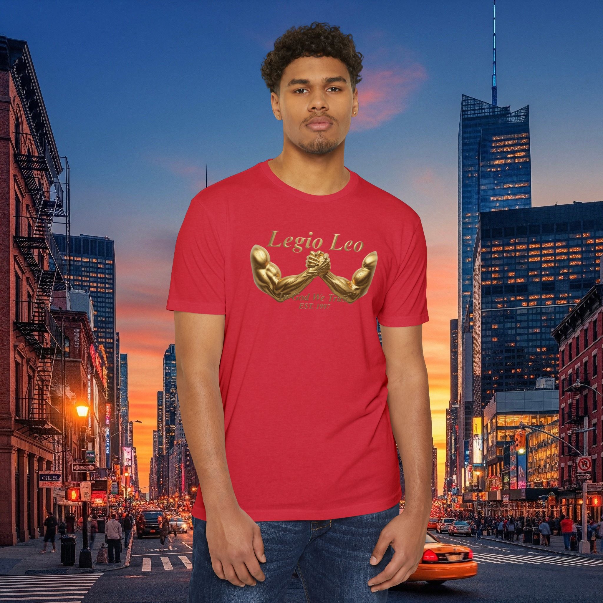Legio Leo Strength T-Shirt — 'Legio Leo' Gold Arm Wrestling Design