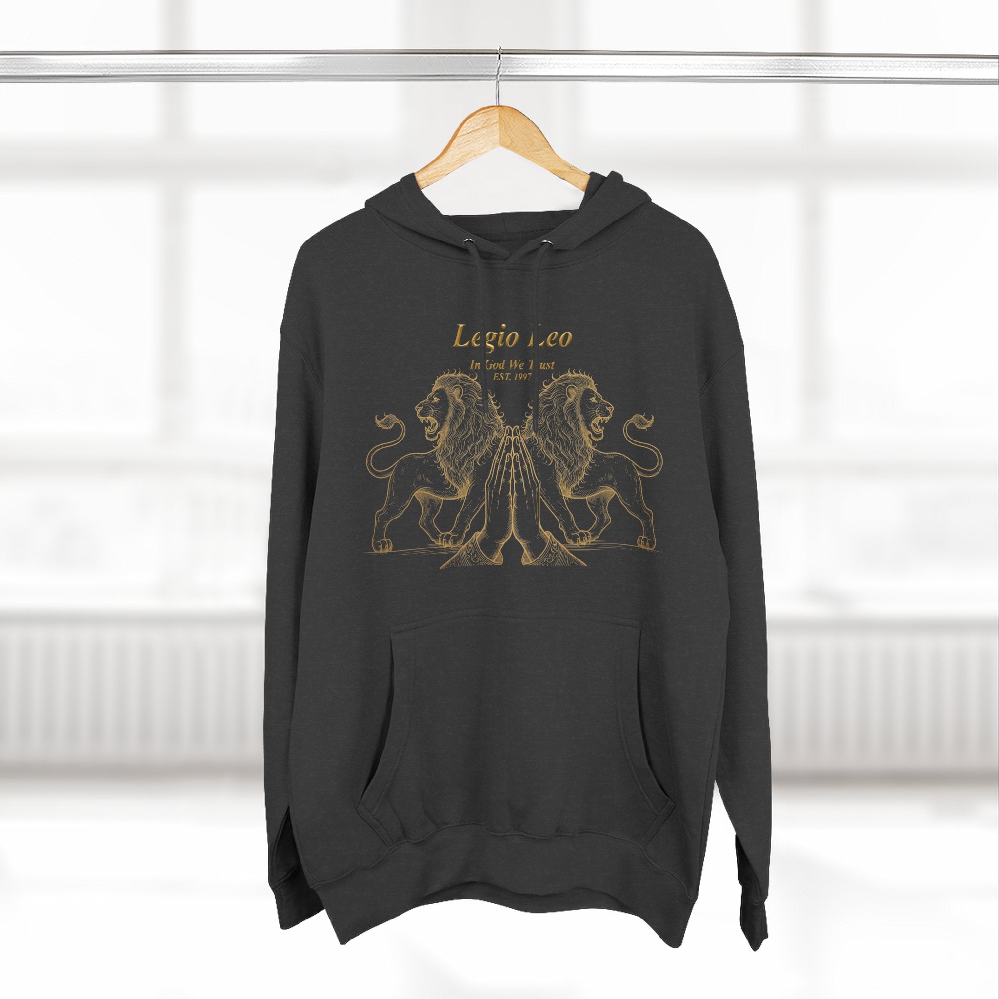 Legio Leo Fleece Hoodie – Minimal Gold Script Pullover Guardian Design