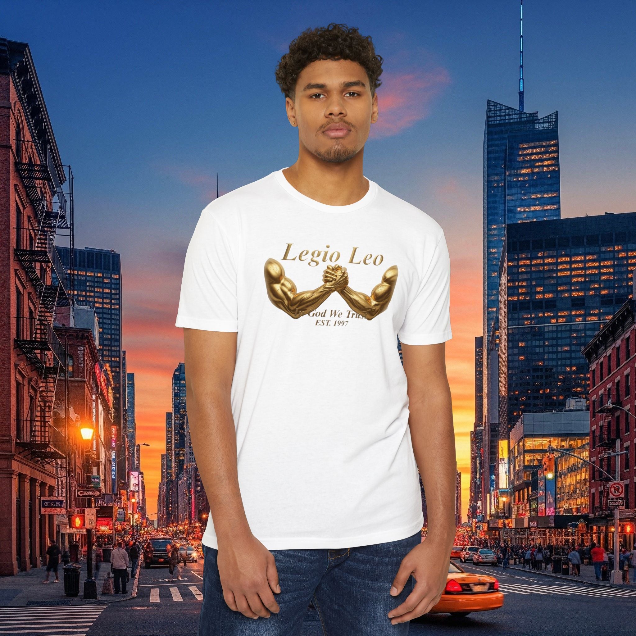 Legio Leo Strength T-Shirt — 'Legio Leo' Gold Arm Wrestling Design