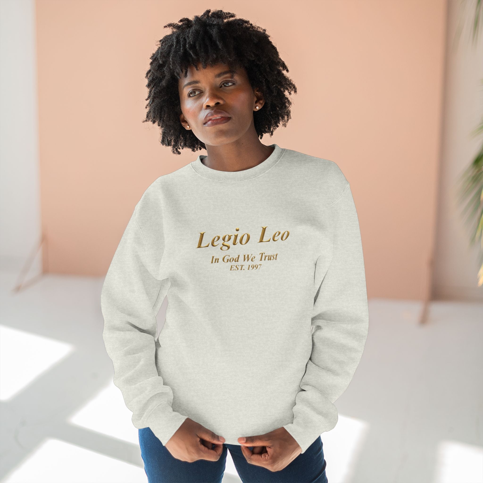 Legio Leo Crewneck Sweatshirt — 'In God We Trust' Minimalist Logo Sweatshirt